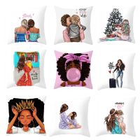 Fashion Cute Cartoon Super Mama Cushion Cover 45x45cm Decorative Mom and Baby Pillow Case for Sofa Home Super Mom Pillowcase