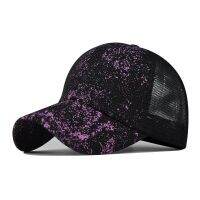 HOT★Women Color Printing Fashion Breathable Ponytail Baseball Cap Casual Summer Snapback Hat Purple trend Satin Mesh hat