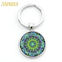 【CW】◕❀✙  TAFREE chain Mandala Picture Glass pendant Keychains Sacred Om Fashion Jewelry ring M01-17