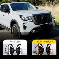 Car Flashing 2PCS LED DRL for Nissan NAVARA NP300 2020 2021 2022 Fog Light Fog Lamp Cover Daytime Running Light turn signal