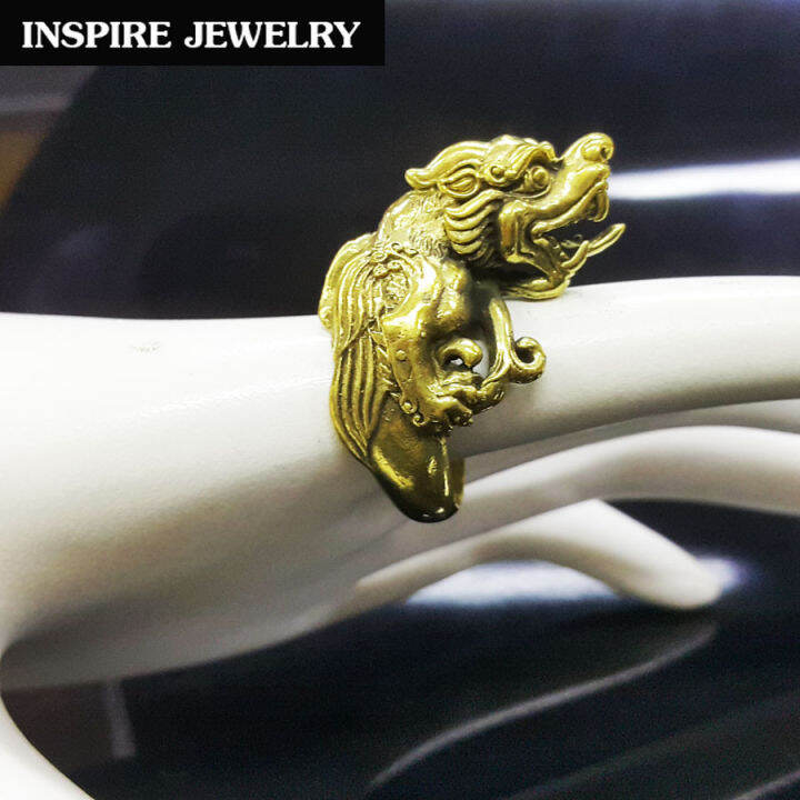 inspire-jewelry-แหวนปี่เซี้ยะ-หล่อจากทองเหลืองนอกทั้งวง-สรีระสวยงามมาก-แหวนมงคลดูดทรัพย์