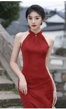 Red vintage hot sale halter dress