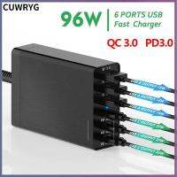 CUWRYG ที่ชาร์จแบตเตอรี่โทรศัพท์อุปกรณ์เคลื่อนที่ที่ชาร์จความเร็วสูง QC 3.0 96W อะแดปเตอร์ชาร์จในรถยนต์6พอร์ตชาร์จเร็ว