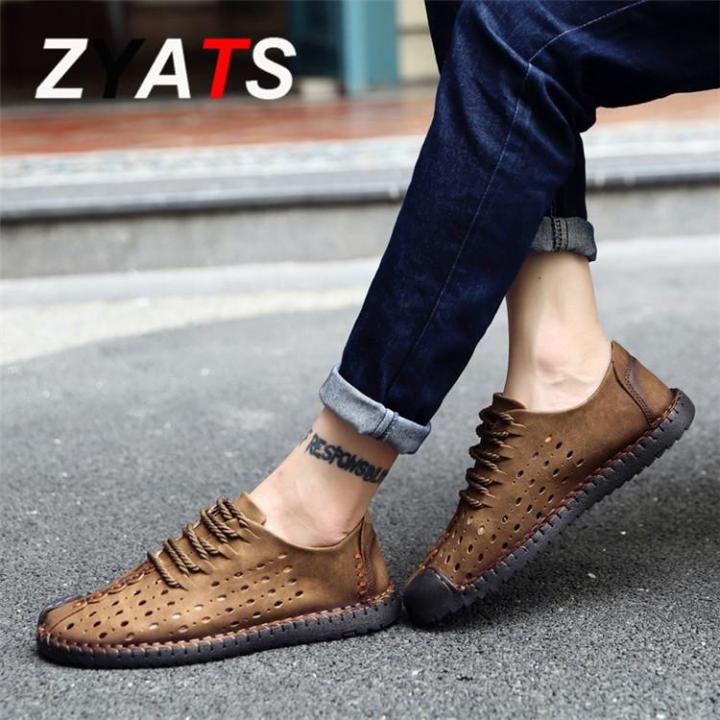zyats-รองเท้าส้นเตี้ยกระเป๋าถือบุรุษหนังวัวใหม่รองเท้า-moccasin-รองเท้าโลฟเฟอร์ลำลองกลวง