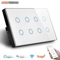 hot！【DT】 Wifi Wall Interruptor Glass Panel 8 Gang 147x86mm Tuya App  SmartLife Compatible with