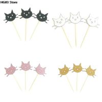 12PCS Sliver Gold Pink Black Cat Cupcake Toppers Pick Cute Animal Cat Cake Topper Wedding Children Birthday Party Decoration