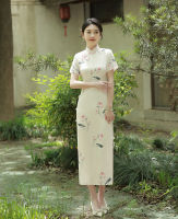 ผู้หญิงจีน Lotus พิมพ์ซาติน qipao เซ็กซี่แขนสั้นแปดปุ่ม cheongsam R หวานทุกวันปาร์ตี้ชุดเดรส