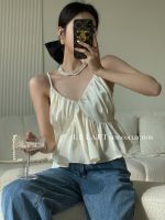 chawy พร้อมส่ง ??? Satin beige vest C3316 เสื้อสายเดี่ยว สายเดี่ยวระบาย สายเดี่ยว สายเดี่ยวมินิมอล S M