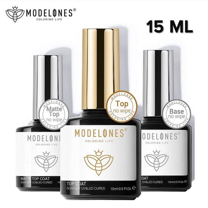 Modelones Base & Gel Top Coat for Gel 15ml Matte and High Gloss Shiny