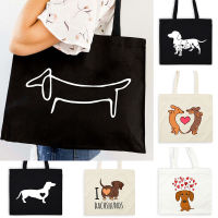 Dachshund Print Canvas Zipper Shopping Shoulder Tote Bags Aesthetic Dog Mom Reusable Casual Cloth Handbag Storage Bag Shopper