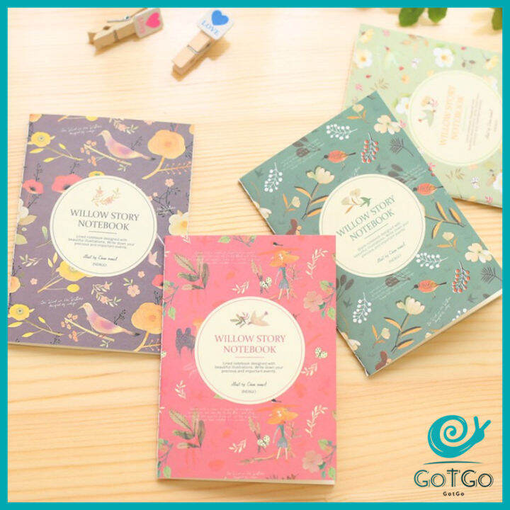 gotgo-สมุดโน๊ต-ลายดอกไม้-ลายเส้นกริด-ราคาถูก-สมุดเส้นตาราง-12-x-8-5-cm-สมุดบันทึกโน๊ตเล่มเล็ก-เครื่องเขียนน่ารัก-willow-story-มีสินค้าพร้อมส่ง