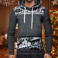 Christmas Fashion Mens Sweater Hoodie Autumn Winter Printed Long Sleeve Tether Hooded Christmas Sweatshirt Men Clothing #01