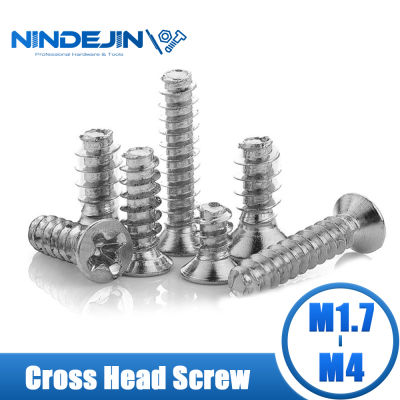 NINDEJIN 55Pcs Cross Countersunk Head Self-Tapping สกรู304สแตนเลส M1.7 M2 M2.6 M3 M4หัวแบน Phillips สกรู