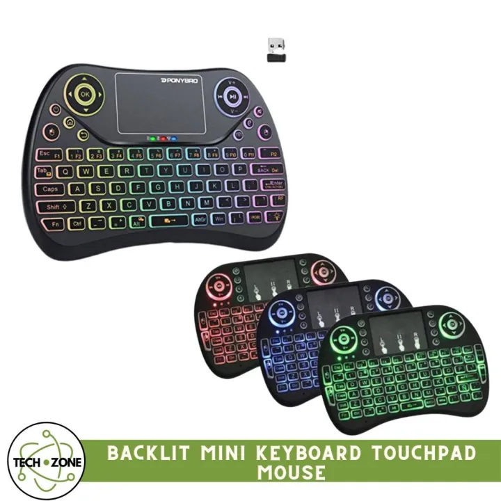 TECHZONE Backlit Mini Keyboard Touchpad Mouse, Portable 2.4Ghz Mini