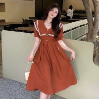 COD DSFGRDGHHHHH Korean style summer retro lace lapel A-line skirt new French waist short-sleeved dress women