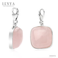 LenYa Jewelry เครื่องประดับประเภท Charm ตัวเรือนเงินแท้ 925 ชุบทองขาว ประดับด้วยพลอยสี่เหลี่ยมรูปหมอน (Cushion Square) ขนาด 12.00 mm หลังเบี้ย สีชมพู โรสควอตซ์(Rose Quartz)