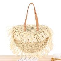 bohemian tassel raffia large capacity tote designer women woven straw bags luxury wicker lady shoulder bag summer beach handbag