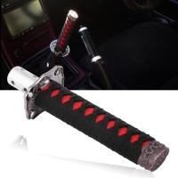 Universal Japanese Sword Car Gear Shift Lever Knob Shifter with 4 Adapters Black + Red