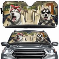 ที่บังแดดกระจกหน้ารถสุนัข Greture Husky สำหรับรถบรรทุก SUV ของเล่นเด็กบาจาฝาครอบหมวกกันแดดแผ่นกรองแสงติดรถยนต์57X27.5นิ้ว