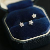 Silver Plated Pavé Crystal Five-pointed Star Earrings Women Simple Fashion Wedding Jewelry Accessories