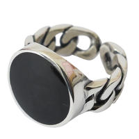 100 925 Sterling Silver Trendy Big Black Round Resin Female Finger Rings Wholesale Jewelry Women Open Party Ring Never Fade