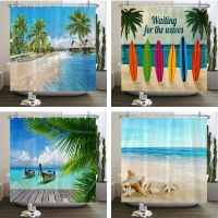 Waterproof Shower Curtain For Bathroom Sunny Sea Beach landscape Print Bathtub Curtains Polyester Bathroom Curtain with 12 Hooks