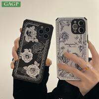 【Great. Cell phone case】หรูหราฝรั่งเศสย้อนยุคดอกไม้สีดำแบบกรณีโทรศัพท์สำหรับ iPhone 13 12 11 Pro 7 8พลัส XS Max XR X SE 20วินเทจฝาครอบป้องกัน