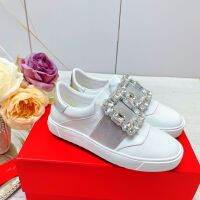 【High Quality】2023 New Rhinestone Square Button Round Head Sports Womens Shoe with One Step Wear resistant Flat Bottom Casual Small White Shoes