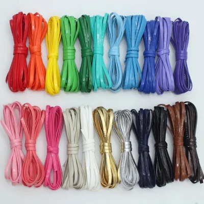 5M 2/3/4mm width Multicolor Braided PU Leather Strap Flat Leather Cord Rope DIY Necklace Bracelet Jewelry Making Accessories