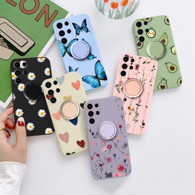 For Samsung Galaxy S23 Plus Ultra 5G Phone Case Ring Holder Stand Finger Flower Fundas For Samsung S 23 S23+ plus S23Ultra Cover