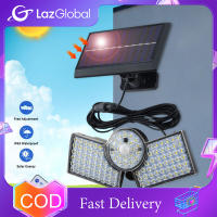 พร้อมเซ็นเซอร์ตรวจจับการเคลื่อนไหวโคมไฟติดผนังพลังงานแสงอาทิตย์ LED ในตัวแบตเตอรี่1200MAh 6000-6500K 3หัวออกแบบสวนหลังบ้านกลางแจ้งไฟถนน