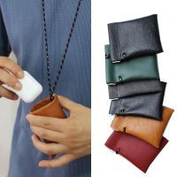 ✠﹍♨ Pu Leather Coin Bags Purse Keys Storage Case Organizers Mens Mini Coin Money Wallet with Neck String Unisex Headphone Key Case