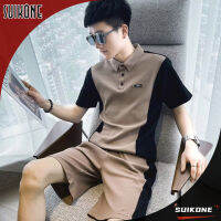 Suikone เสื้อยืดสองชิ้นแขนสั้นของผู้ชาย + กางเกงขาสั้นสีเข้ากันดีไซน์