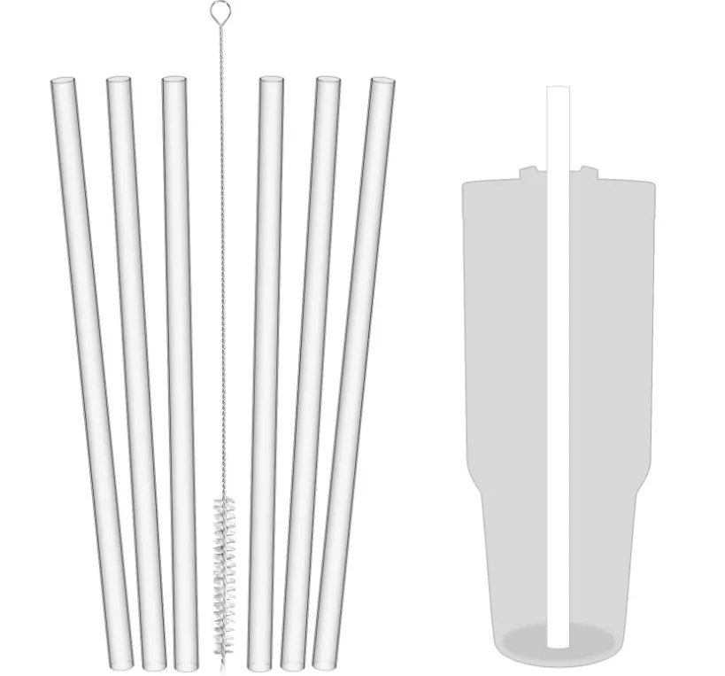 6pcs/set, Straw, Reusable Straw For Stanley 40 Oz 30 Oz Cup Tumbler,  Replacement Straw, Clear Glass Straw With Cleaning Brush, Cup Accesspries,  Party