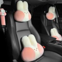 Cute Long-eared Rabbit Car Headrest Plush Lovely Neck Pillow Seat Back Pillow Lumbar Support Cushion Universal Car Accessories