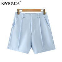 KPYTOMOA Women Chic Fashion Office Wear Side Pockets Straight Shorts Vintage High Waist Zipper Fly Female Short Pants Mujer