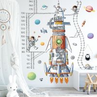 [HOT IOSWKLXWIOGH 626] Space Rocket ความสูงวัดสติกเกอร์สำหรับห้องเด็กห้องนอนเด็กเนอสเซอรี่ Wall Decor ยานอวกาศตกแต่งบ้าน DIY Wall Decals