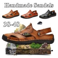 CODwumei04 38-48 Mens Summer Sandals Genuine Leather Handmade Shoes Sandal Outdoor Beach Sandals