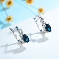 Kuololit London blue Gemstone Clip Earrings for Women Genuine 925 Sterling Silver Oval 6x8 Luxury earring for Engagement Bridal