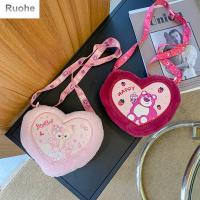 RUOHE กระเป๋าสะพายไหล่ของเด็กผู้หญิงสำหรับเด็กผ้ากำมะหยี่ Dompet Koin หัวใจแห่งความรักที่เรียบง่ายทันสมัยกระเป๋าสะพายข้างกระเป๋าหิ้วกระเป๋าการ์ตูนใส่โทรศัพท์