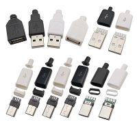 10Pcs USB Connectors Type C / Micro / USB 2.0 Type A Male Female Assembly Adapter DIY Soldering Repair Data Charging Plug SocketWires Leads Adapters