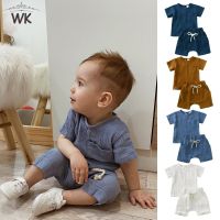 Toddler Baby Boy Girl Clothes Infant Solid Linen Short Sleeve T-Shirt Tops+Shorts Pants with Pocket 2Pcs Kids Summer Outfits Set  by Hs2023