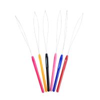 6 pcs Hair Extension Hook Pulling Tool Needle Threader Micro Rings Beads Loop Plastic Handle With Iron Wire