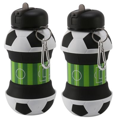 2X Football Sports Water Bottle Foldable Travel Bottles with Silicone for Camping Hiking Sports