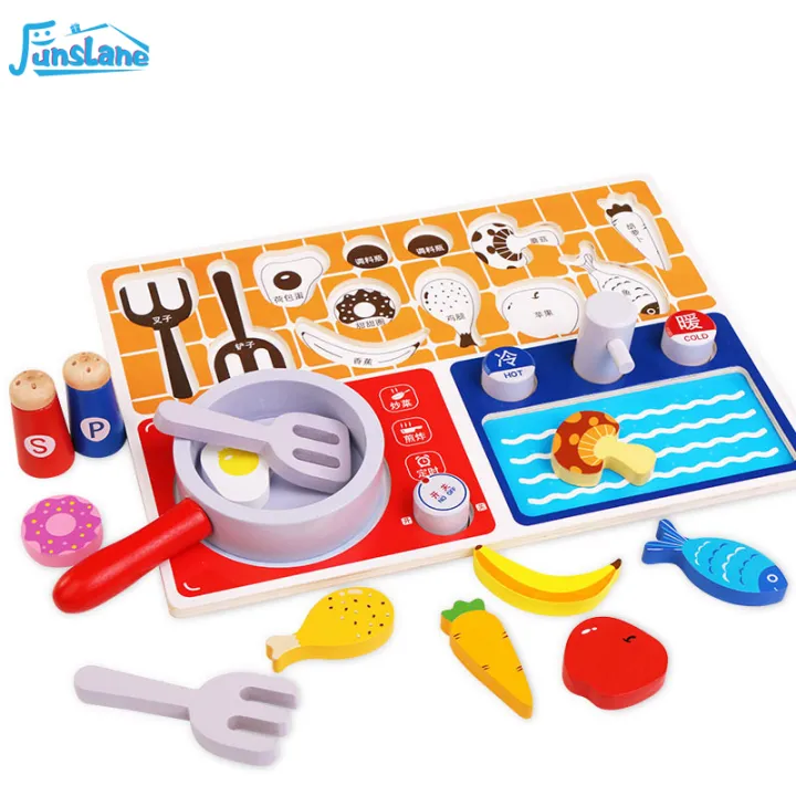 LO【ready stock】Simulate Wooden Kids Kitchen Toy Set Play House Cooking