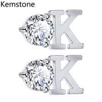 Kemstone Creative ลูกบาศก์สลัก Zirconia เงินสีโรสโกลด์สีตัวอักษร OK ต่างหูตุ้มหูผู้หญิง