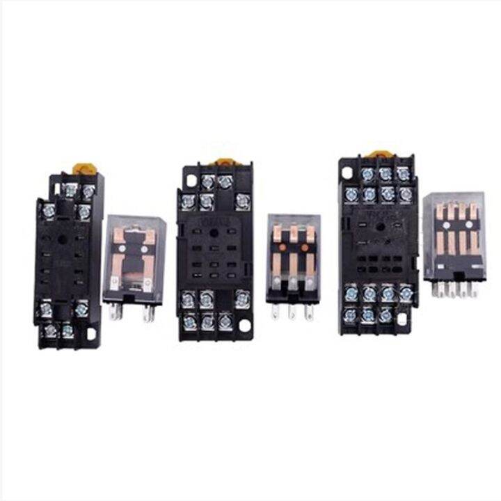 intermediate-relay-dc12v-24v-ac220v-hh52p-64p-my2nj-with-led-copper-coil-electromagnetic-switch-socket-base-silver-plate-contact-electrical-circuitry