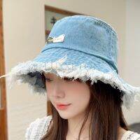 {You have a hat} ผ้ายีนส์แบบหยาบขอบขาดหมวกใส่ตกปลาผู้หญิงฤดูร้อน39; S ซักหมวกบักเก็ตกลางแจ้งเก่าผู้หญิงหมวกบังแดดรางน้ำใหญ่