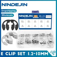 NINDEJIN 430ชิ้นชุดจัดเรียง E-Clip M1.2 M10แหวนสแน็ปเหล็กคาร์บอนสแตนเลสแหวนรอง E-Shaped แหวนยึดภายนอก