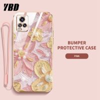 YBDเคสสำหรับโทรศัพท์ดีไซน์ใหม่ Vivo V20 Pro S7 V20 V20 2021 V21E 4G เคสชุบสีน้ำมันเคสลายดอกไม้เคสแถมฟรีสายคล้อง